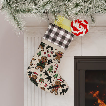 Festive Gingerbread Christmas Stocking with Buffalo Check Trim