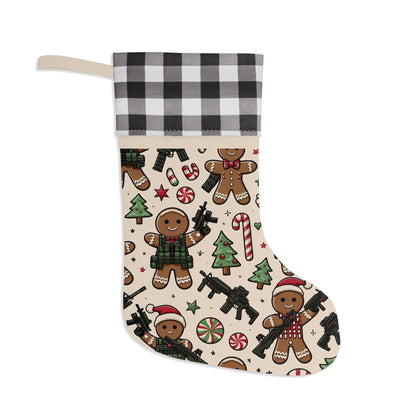 Festive Gingerbread Christmas Stocking with Buffalo Check Trim