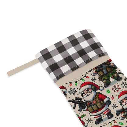 Festive Santa Christmas Stocking - Cozy Holiday Decor with Plaid Accent