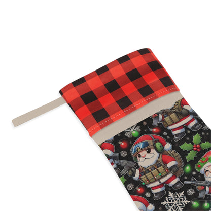 Festive Santa Christmas Stocking - Cozy Holiday Decor with Plaid Accent