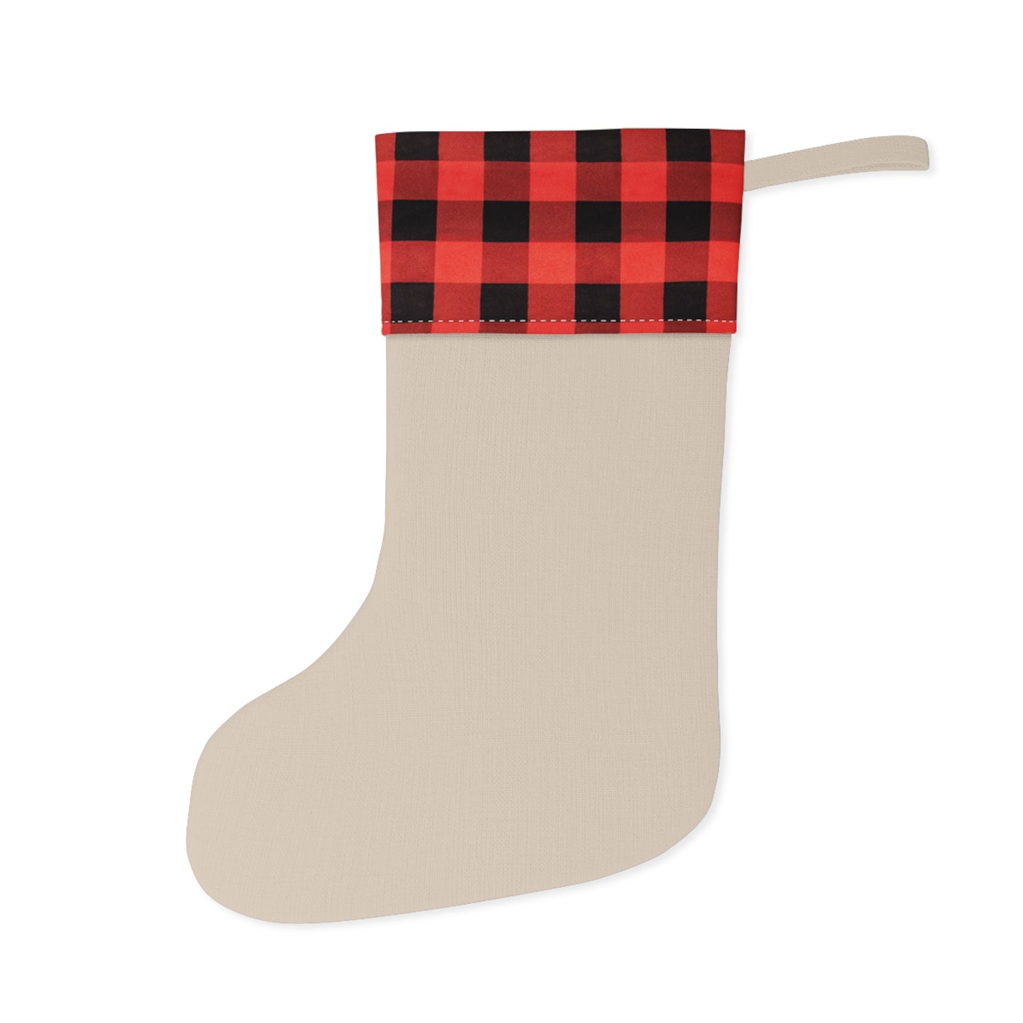 Festive Gingerbread Christmas Stocking with Buffalo Check Trim