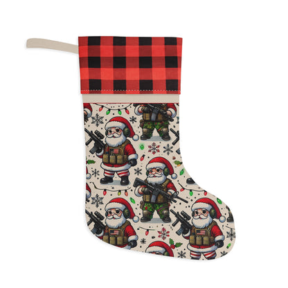 Festive Santa Christmas Stocking - Cozy Holiday Decor with Plaid Accent