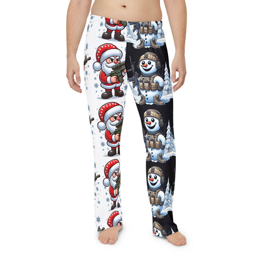 Festive Holiday Men's Pajama Pants - Santa & Snowman Design