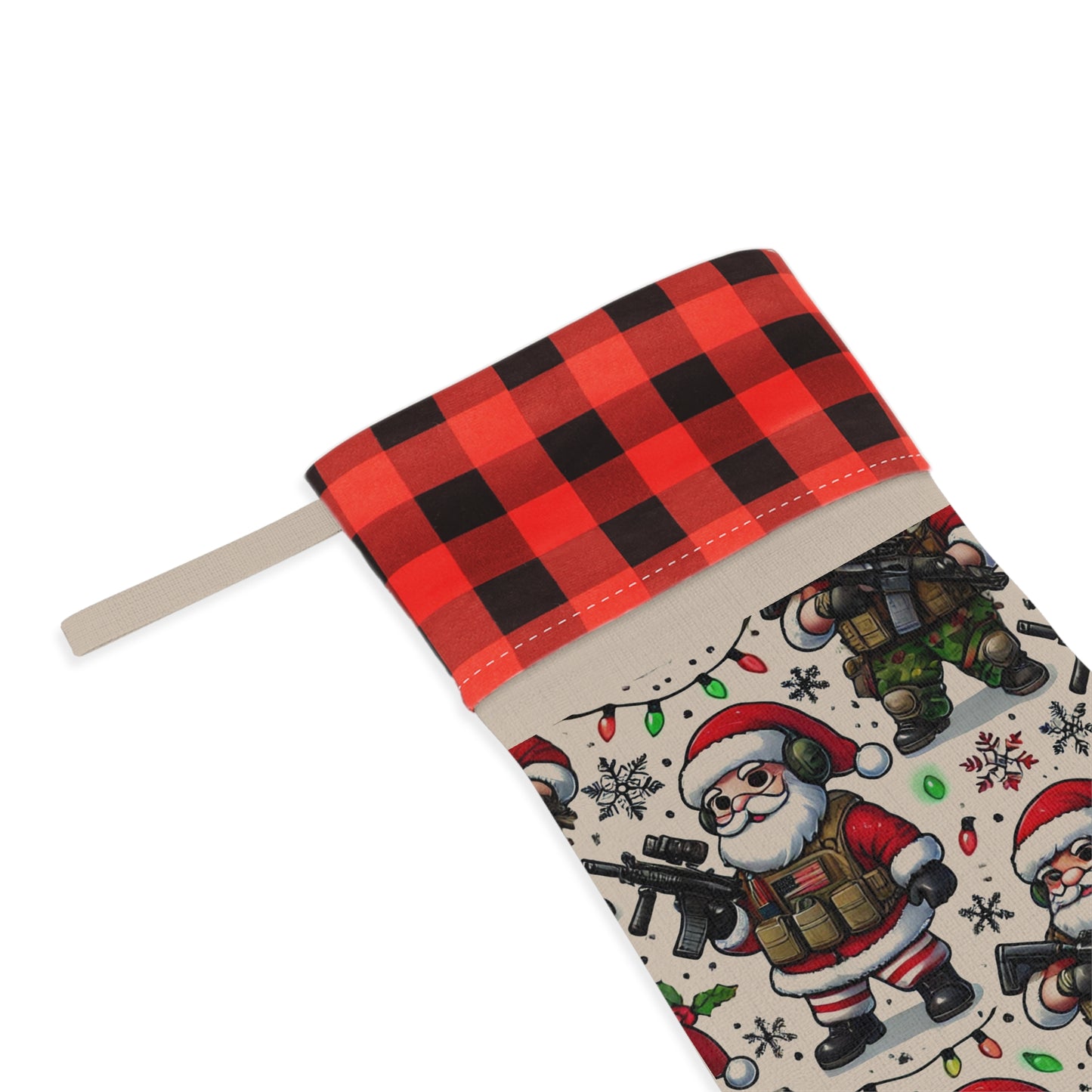 Festive Santa Christmas Stocking - Cozy Holiday Decor with Plaid Accent