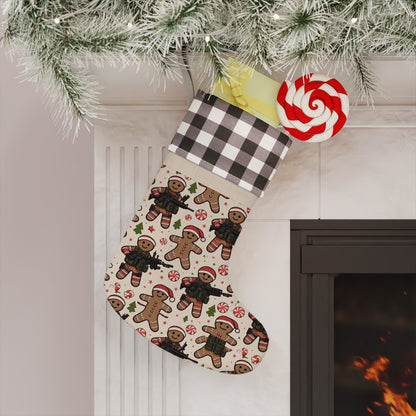 Festive Gingerbread Christmas Stocking with Buffalo Check Trim