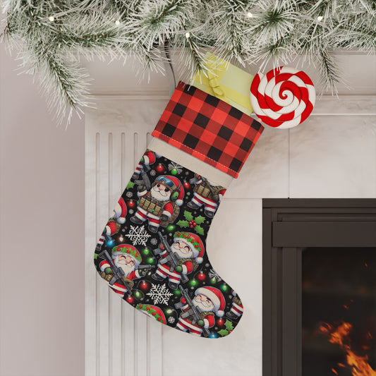 Festive Santa Christmas Stocking - Cozy Holiday Decor with Plaid Accent