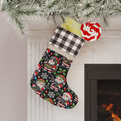 Festive Santa Christmas Stocking - Cozy Holiday Decor with Plaid Accent