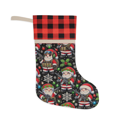 Festive Santa Christmas Stocking - Cozy Holiday Decor with Plaid Accent